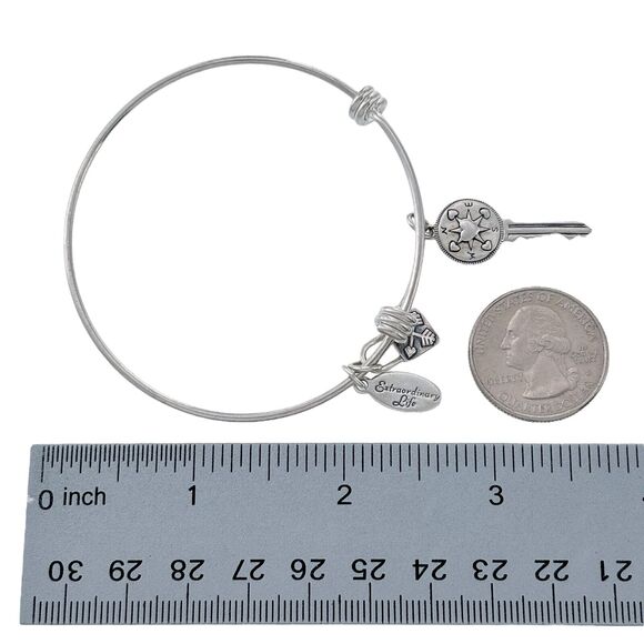 Footnotes Sterling Silver Inspirational Quote Lock Key Charm Slide Bracelet 7.5" - Picture 5 of 6